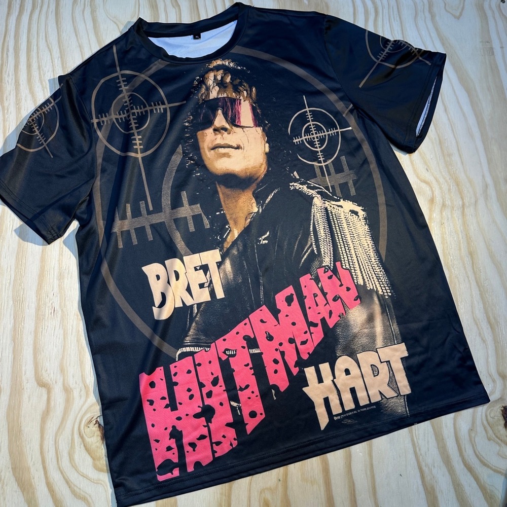 WWE Mens Bret Hitman Hart Vintage WWF Crosshair Graphic Polyester T-Shirt XL